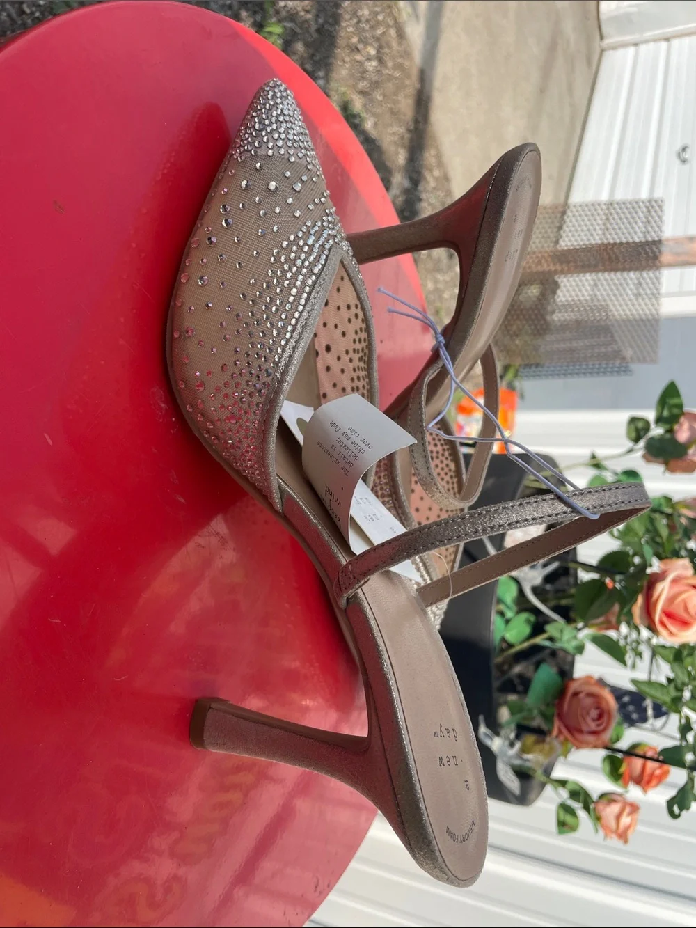 a new day Champagne Rhinestone Pointed-Toe Slip-On Mules
